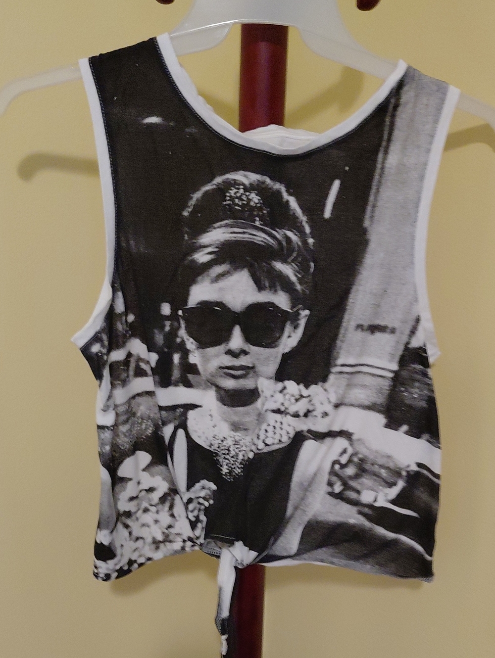 Black & White Audrey Hepburn Graphic Tie-Front Crop Tank - Women
